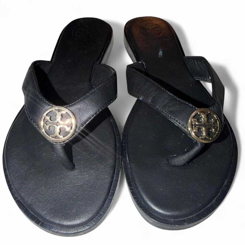 Tory Burch Black Leather Women's Benton Thong Sandals  US 5M